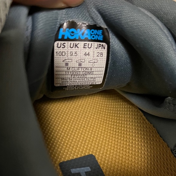 Hoka One One Clifton 8 Men's Charcoal and Mustard Athletic Shoes - Picture 6 of 9